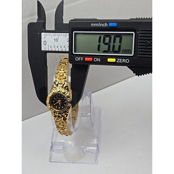 Hampden Women Quartz Goldtone Nugget Bracelet Watch Japan Movt New Battery Black - Picture 7 of 10